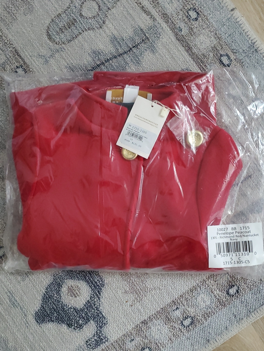 NWT The Beaufort Bonnet Company Girls Penelope Peacoat in Richmond Red/Nantucket